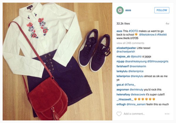ASOS trình diễn bộ trang phục "Outfit of the Day" trên Instagram, minh họa cách ứng dụng sản phẩm
