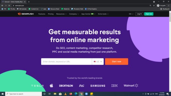 Bảng điều khiển tổng quan về hiệu suất SEO trên Semrush