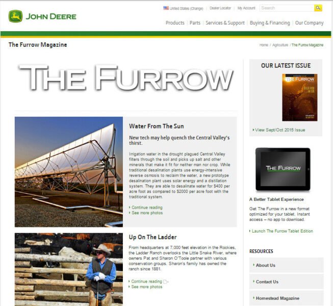 Bìa tạp chí The Furrow của John Deere, ví dụ điển hình về thương hiệu nội dung thành công