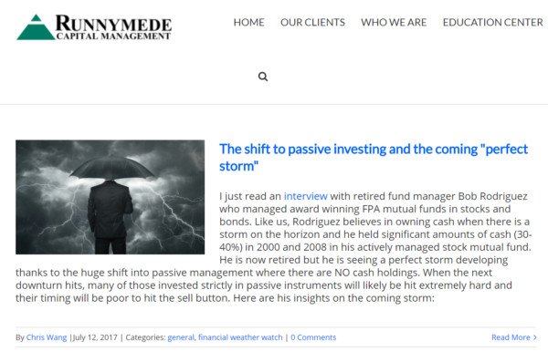 Blog của công ty quản lý đầu tư Runnymede Capital Management trong bối cảnh nội dung được kiểm soát