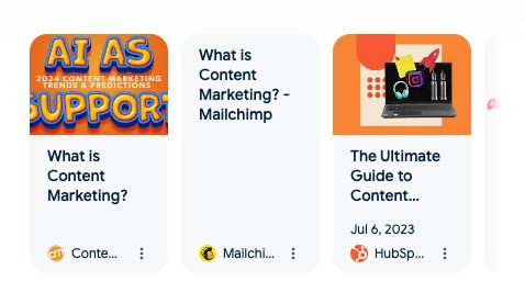 Carousel SGE đề xuất các bài viết liên quan đến content marketing