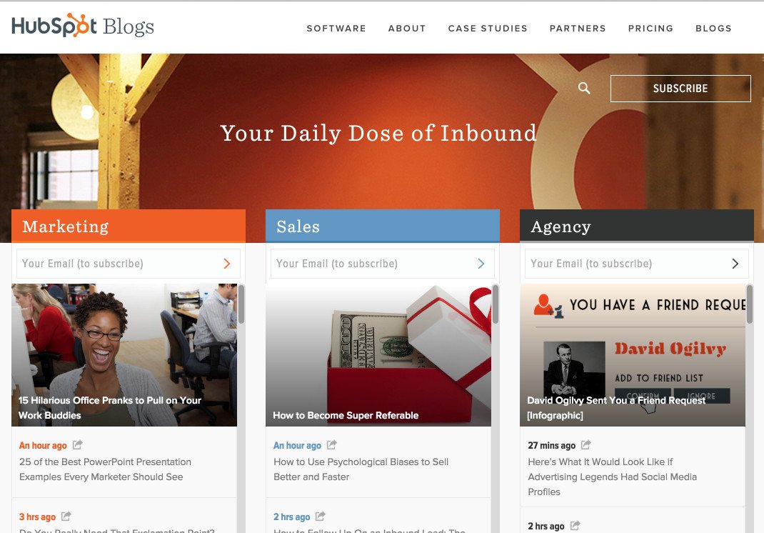 Giao diện blog HubSpot với nội dung hấp dẫn