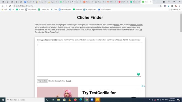 Giao diện đơn giản của Cliche Finder