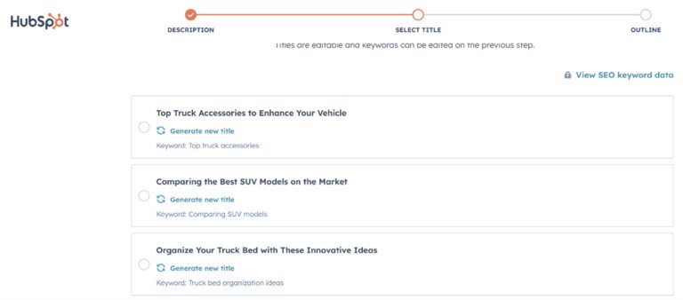 Giao diện HubSpot Blog Topic Generator, tạo ý tưởng chủ đề bài viết và từ khóa