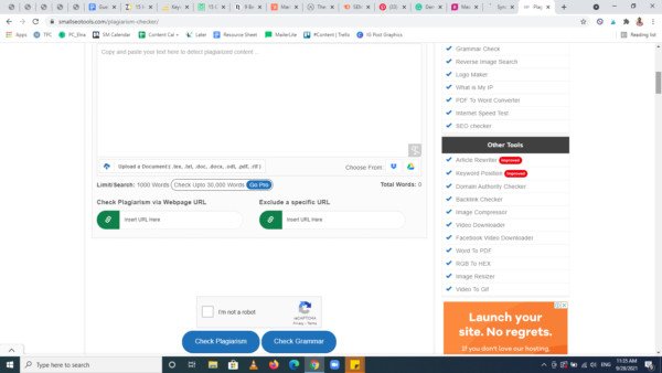 Giao diện kiểm tra đạo văn của Small SEO Tools