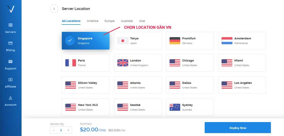 Giao diện nhà cung cấp dịch vụ VPS Vultr chất lượng cao