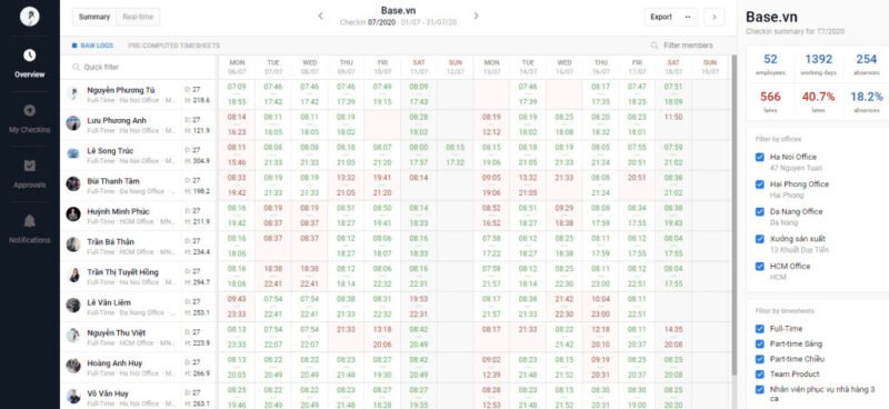 Giao diện phần mềm chấm công Base Checkin thân thiện và dễ sử dụng