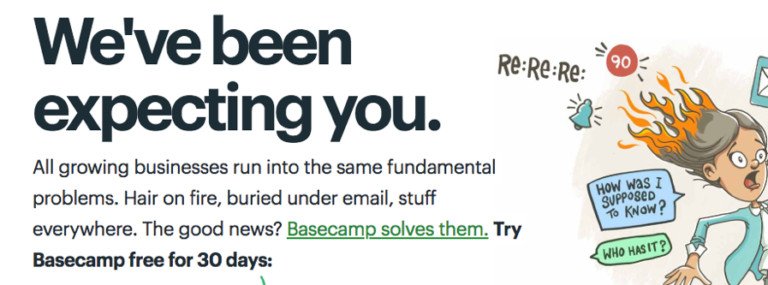 Giao diện website Basecamp minh họa lời kêu gọi hành động rõ ràng và súc tích