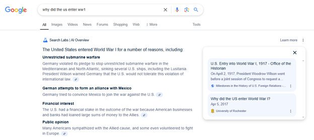 Kết quả tìm kiếm trên Google AI Overview hiển thị nguồn nội dung đã được tối ưu SEO