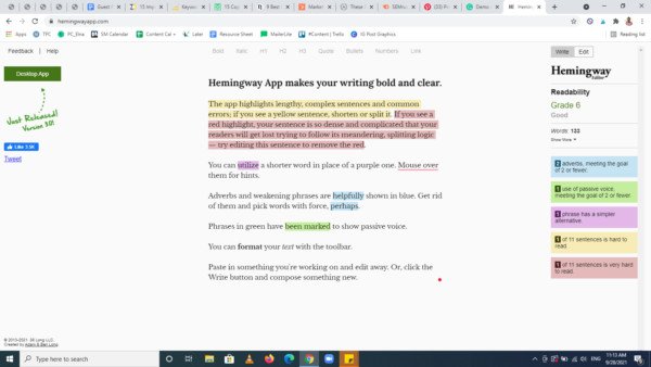 Màu sắc gợi ý cải thiện cấu trúc câu của Hemingway Editor