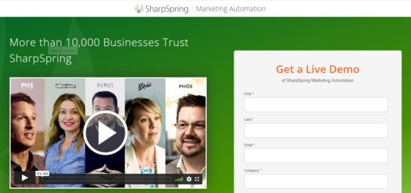 Trang đích của SharpSpring với video tích hợp để thu hút khách hàng tiềm năng