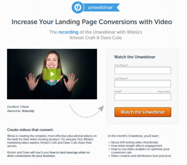 Trang đích webinar yêu cầu thông tin để truy cập nội dung video có giá trị