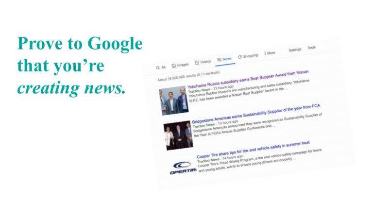 Trang tin tức thương hiệu được hiển thị trên kết quả Google News
