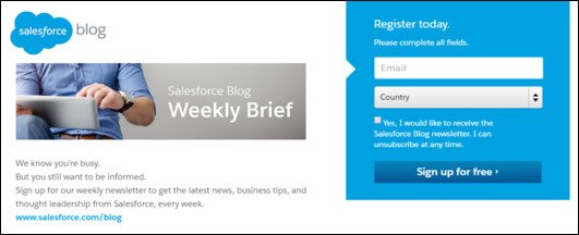 Ví dụ biểu mẫu đăng ký nhận email marketing đơn giản từ Salesforce.