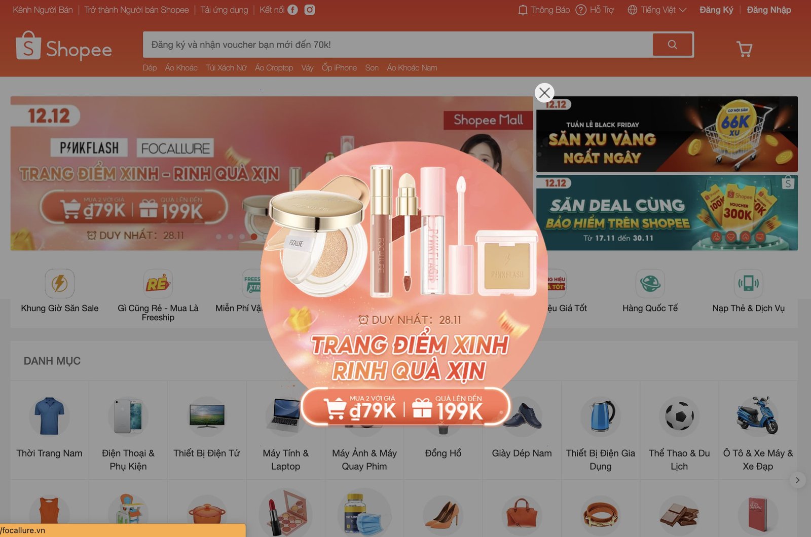Ví dụ Pop-up khuyến mãi trên sàn thương mại điện tử minh họa chiến lược Referral Marketing.