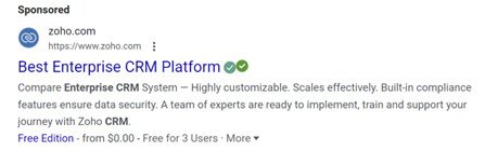 Ví dụ tiêu đề ngắn gọn của Zoho cho nền tảng CRM doanh nghiệp