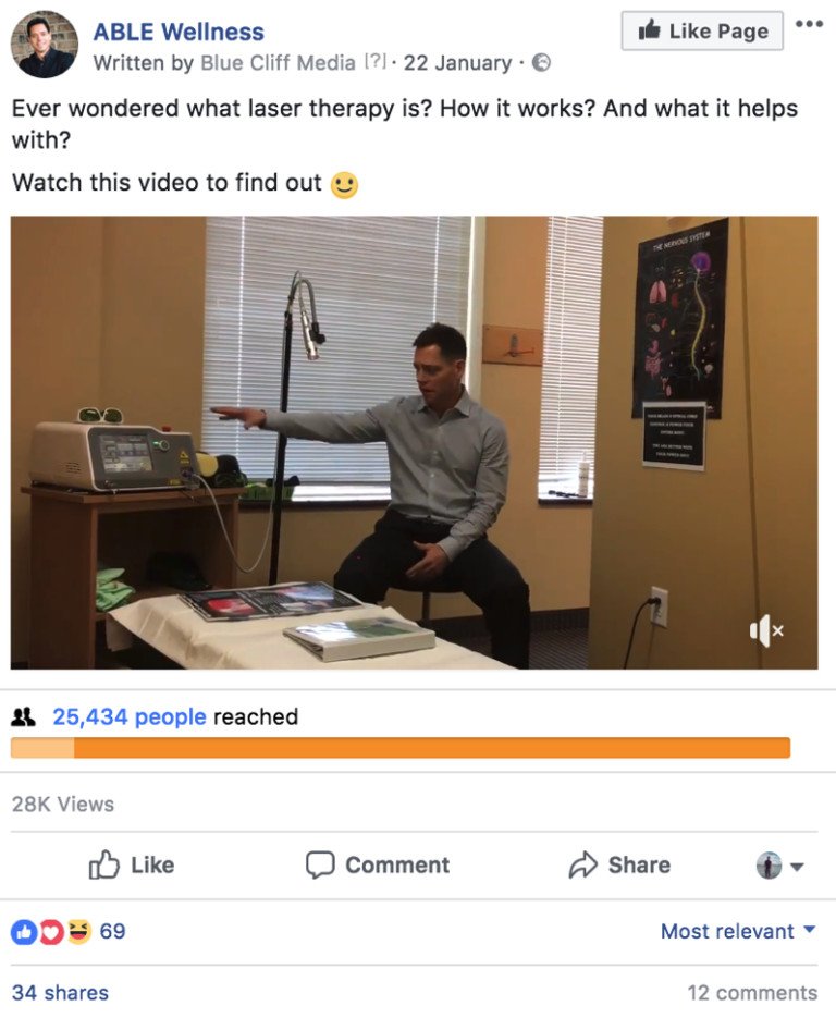 Ví dụ về quảng cáo nội dung video trên Facebook để thu hút khách hàng quan tâm đến liệu pháp laser