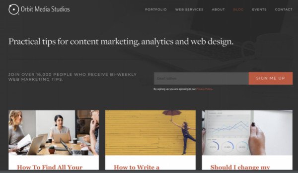 Ví dụ về tuyên bố sứ mệnh nội dung trên trang blog Orbit Media