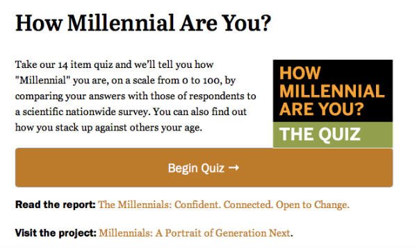 Bài kiểm tra "Bạn có phải Millennials không?" từ Pew Research, ví dụ về nội dung tương tác