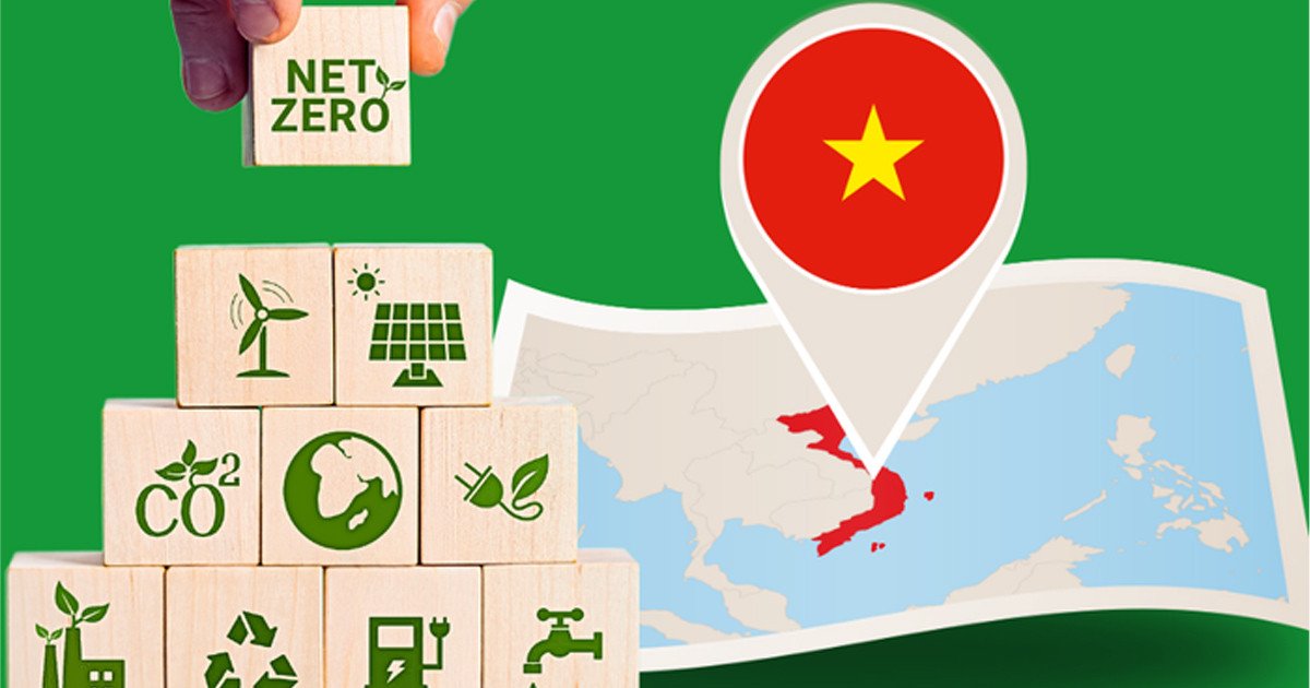 Bản đồ Việt Nam và các biểu tượng thể hiện cam kết mạnh mẽ trong hành trình Net Zero 2050