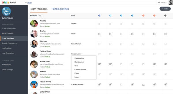 Bảng điều khiển Zoho Social