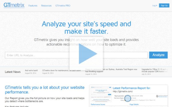 Báo cáo phân tích tốc độ website của GTmetrix