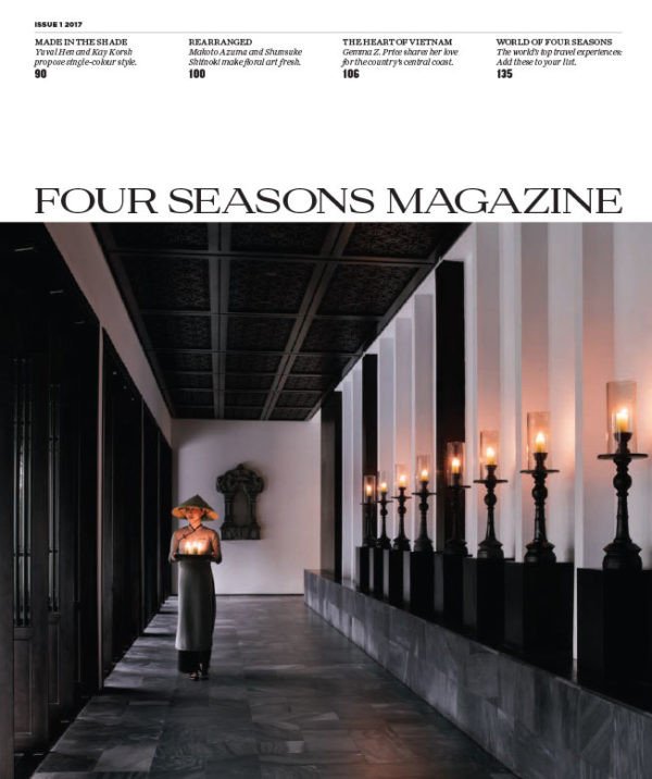 Bìa tạp chí Four Seasons, thể hiện vẻ đẹp của các điểm đến sang trọng.