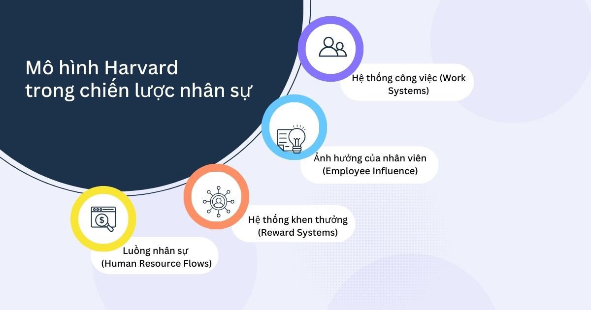 Biểu đồ mô hình Harvard nhấn mạnh quản lý nguồn nhân lực chiến lược là tài sản cốt lõi của doanh nghiệp.