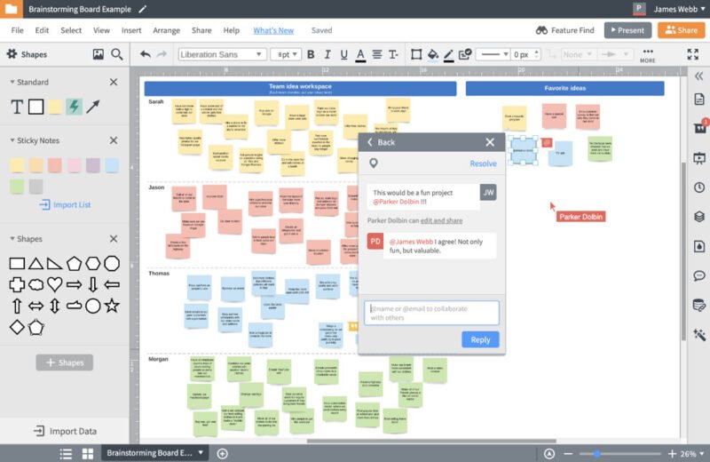 Biểu đồ tư duy được tạo bằng Lucidchart, minh họa ý tưởng brainstorming từ xa cho marketing.