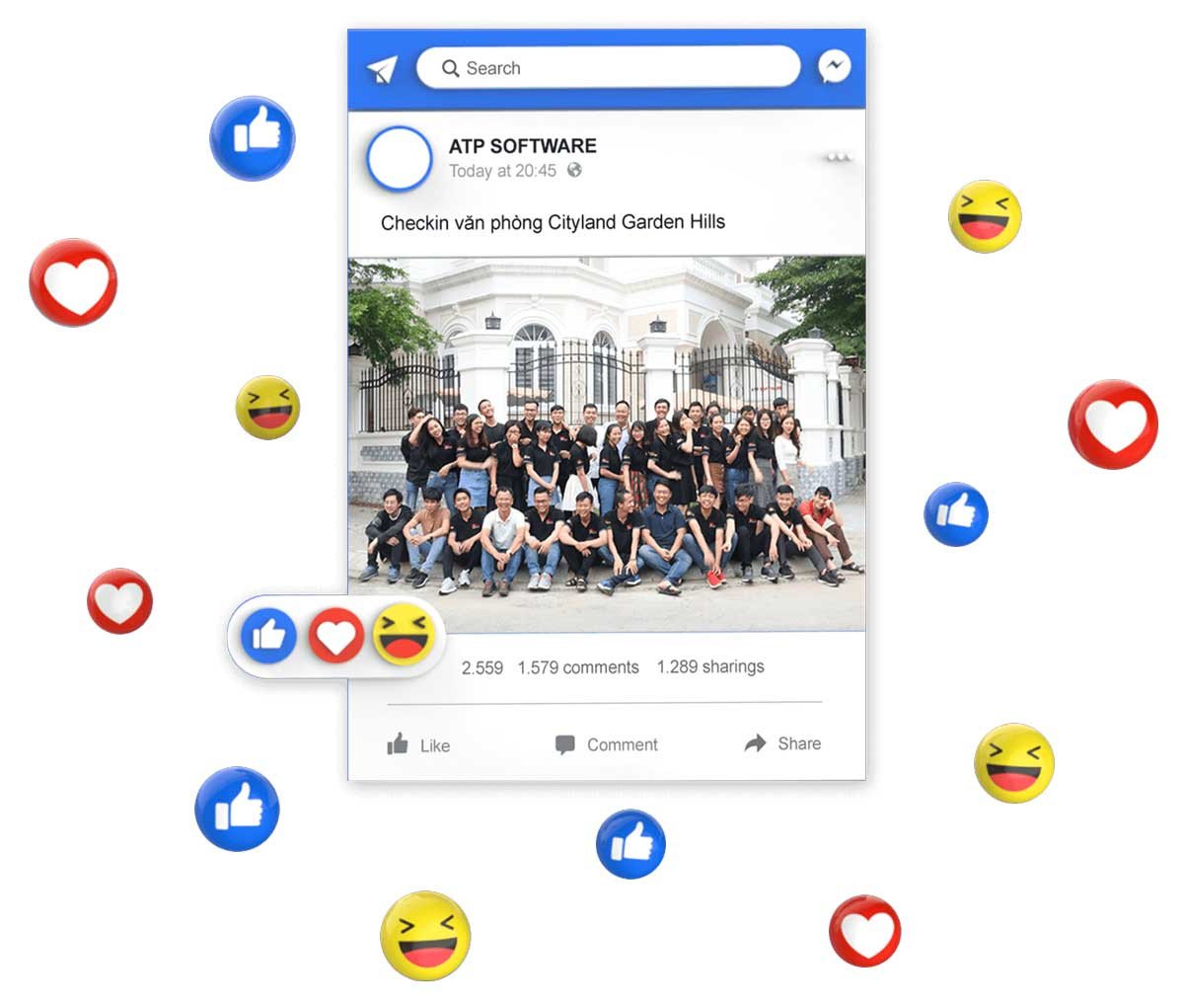 Biểu tượng mạng xã hội đại diện cho lượt chia sẻ và tương tác từ Case Study Marketing