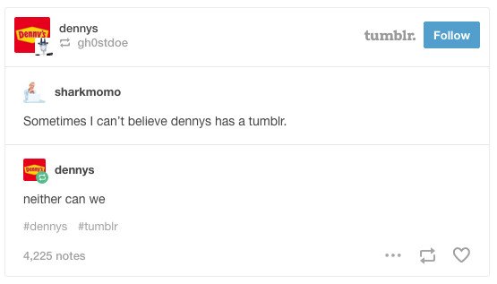 Blog Tumblr của Denny's với nội dung hài hước độc đáo