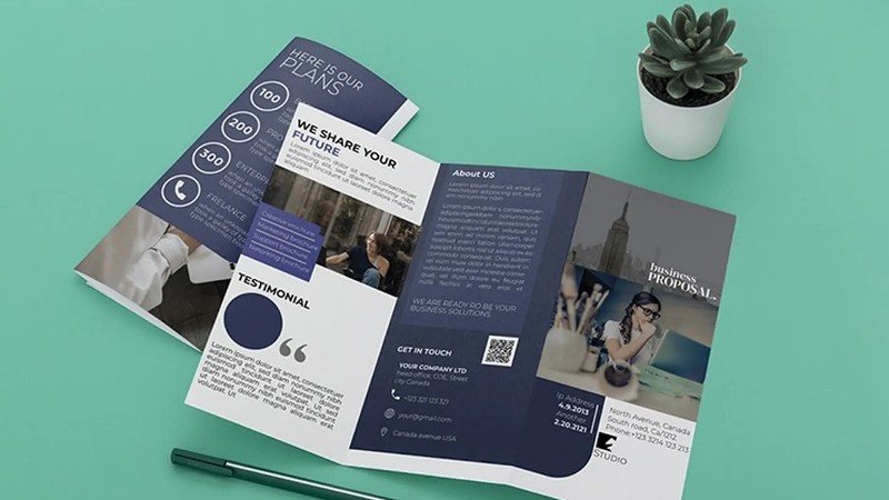 Brochure được thiết kế sáng tạo với các nếp gấp độc đáo, thu hút sự chú ý và cung cấp thông tin sản phẩm cô đọng, hiệu quả