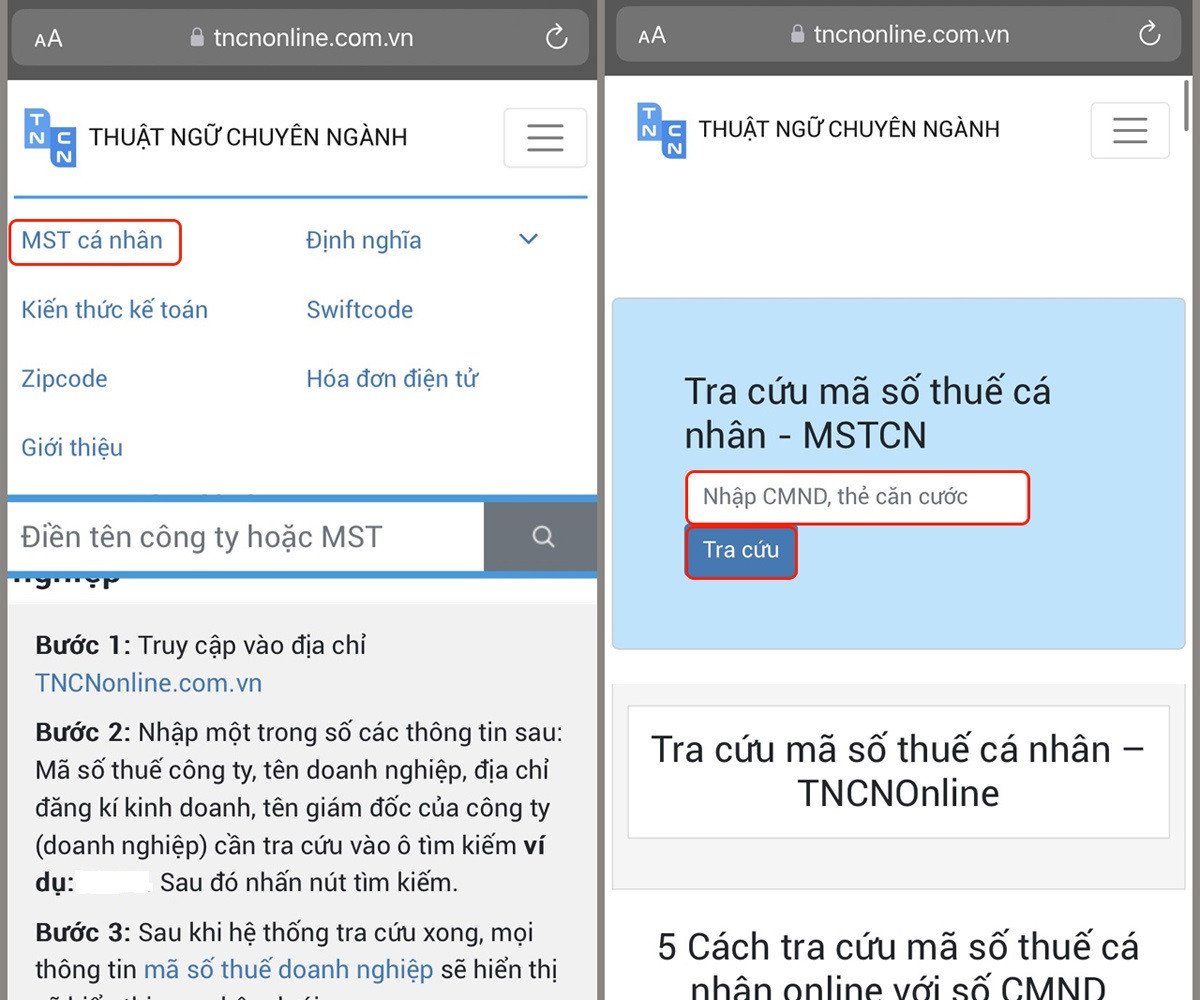 Các bước tra cứu mã số thuế cá nhân trên nền tảng TNCNonline.com.vn