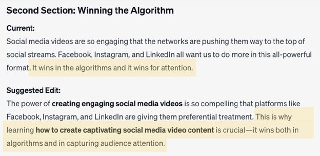 ChatGPT gợi ý chỉnh sửa phần "Winning the algorithm"