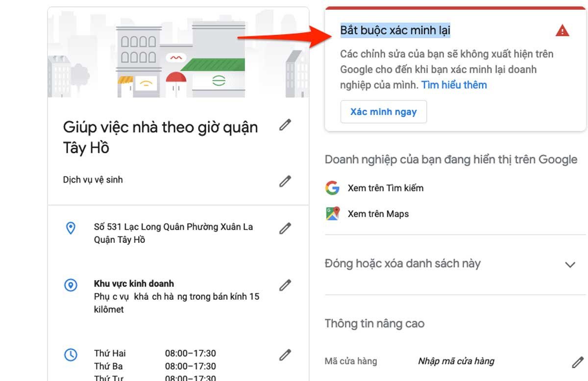 Chỉ cần xác minh lại địa điểm doanh nghiệp là xong!