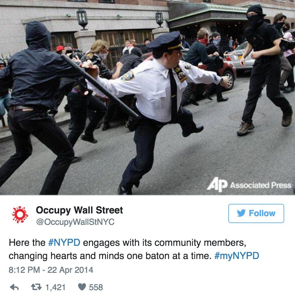 Chiến dịch hashtag #myNYPD của Sở Cảnh sát New York mang lại kết quả tiêu cực, cho thấy mặt trái của nội dung do người dùng tạo.