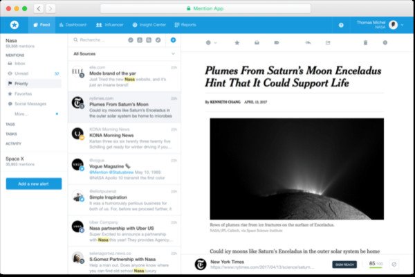 Công cụ Mention hiển thị các đề cập trên mạng xã hội và website, hỗ trợ quản lý nội dung do người dùng tạo.