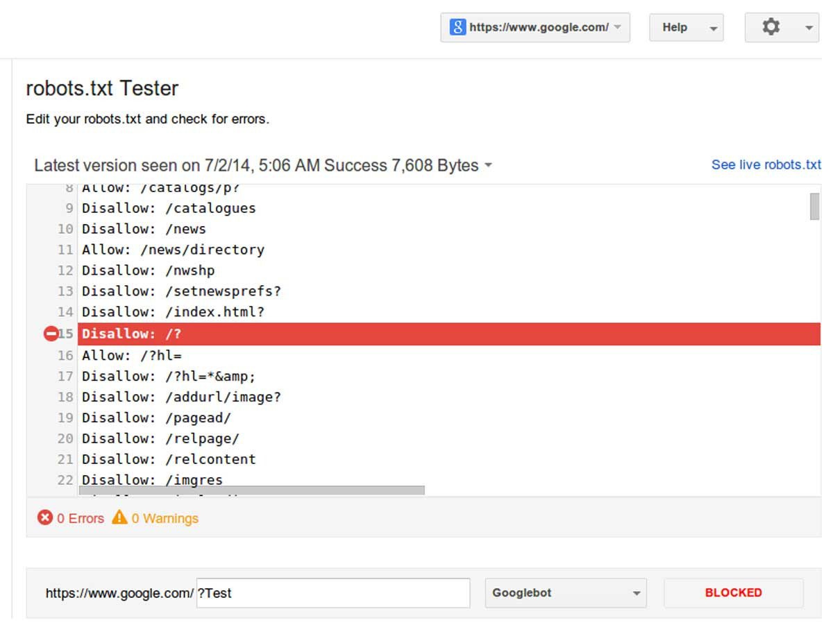 Công cụ Robots.txt Tester của Google