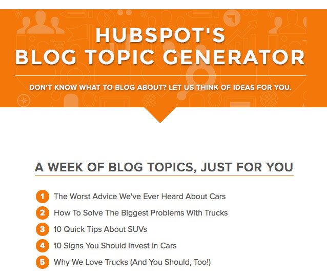 Công cụ tạo ý tưởng chủ đề blog HubSpot