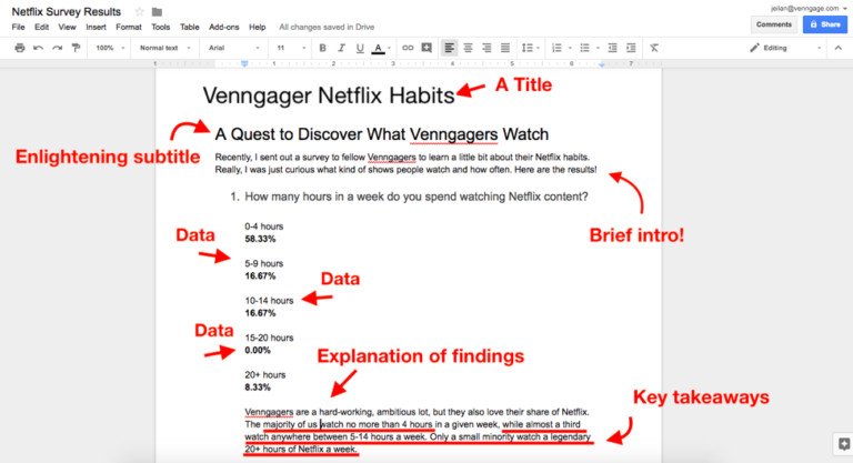 dàn ý infographic khảo sát thói quen Netflix với tiêu đề và giải thích rõ ràng