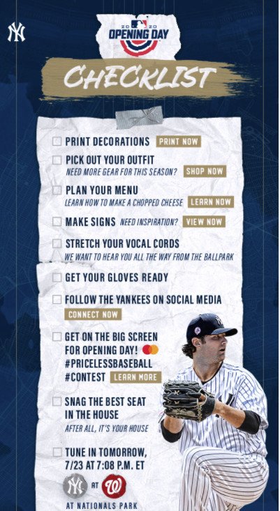 Danh sách kiểm tra ngày khai mạc của New York Yankees cho người hâm mộ tại nhà