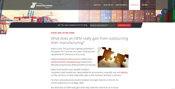 Đoạn nội dung từ bài viết cluster của JSS Manufacturing, minh họa cách liên kết nội bộ đến trang trụ cột một cách tự nhiên