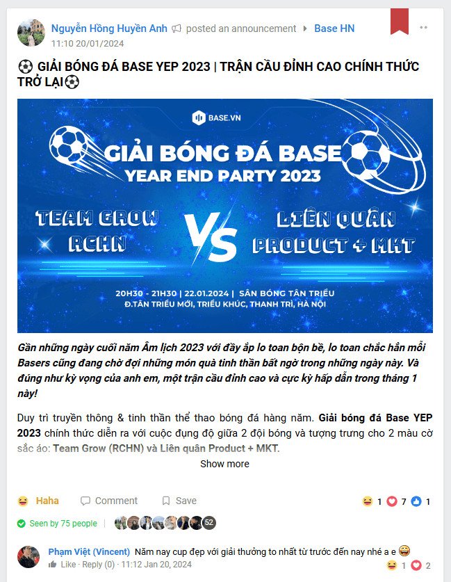 Đội ngũ nhân viên tham gia giải bóng đá nội bộ, hoạt động team building cho Year End Party