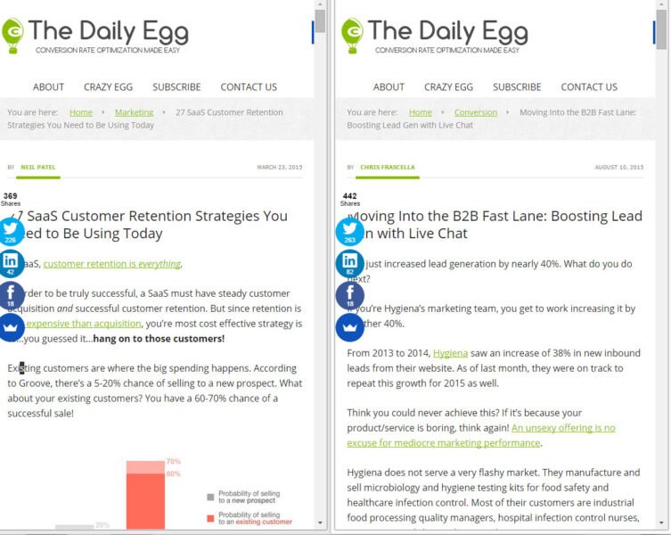 Giao diện blog The Daily Egg của Crazy Egg, nền tảng cho chiến lược nội dung hiệu quả.
