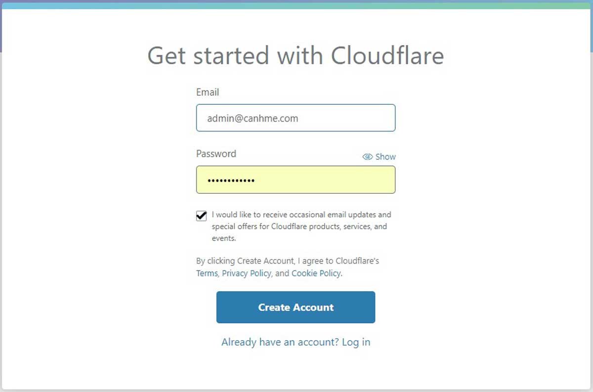 Giao diện cài đặt Cloudflare đơn giản từng bước