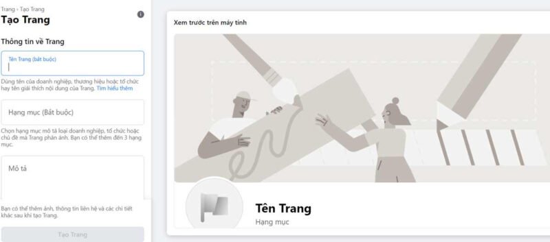 Giao diện hướng dẫn tạo Fanpage Facebook chi tiết