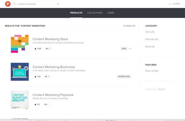 Giao diện Product Hunt, một nguồn tiềm năng để tìm kiếm nội dung sáng tạo.
