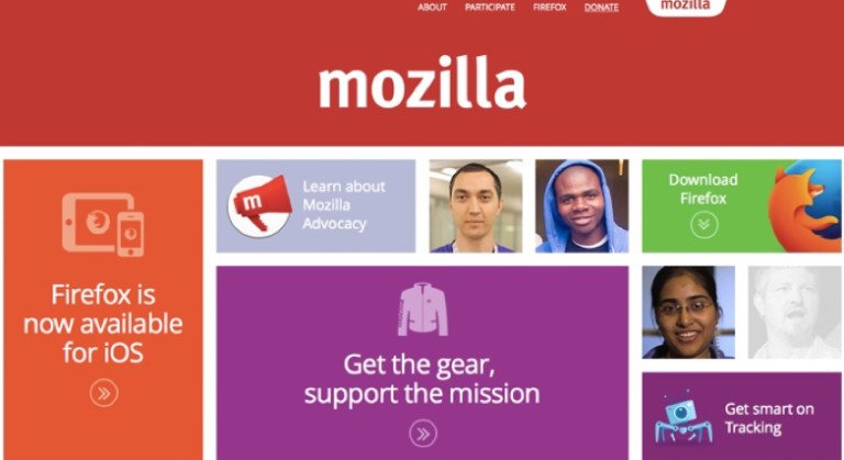Giao diện trang đích của Mozilla ban đầu với nhiều lựa chọn gây phân tâm, chưa tối ưu nút CTA.