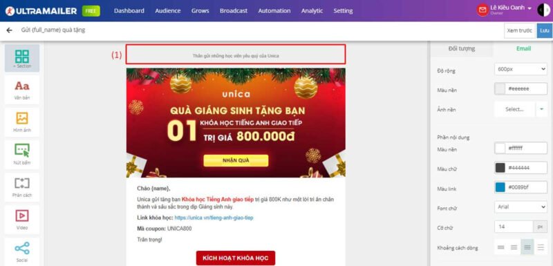 Giao diện UltraMailer hỗ trợ chiến dịch Email Marketing