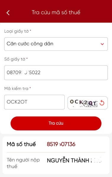 Giao diện ứng dụng eTax Mobile hỗ trợ tra cứu mã số thuế cá nhân tiện lợi